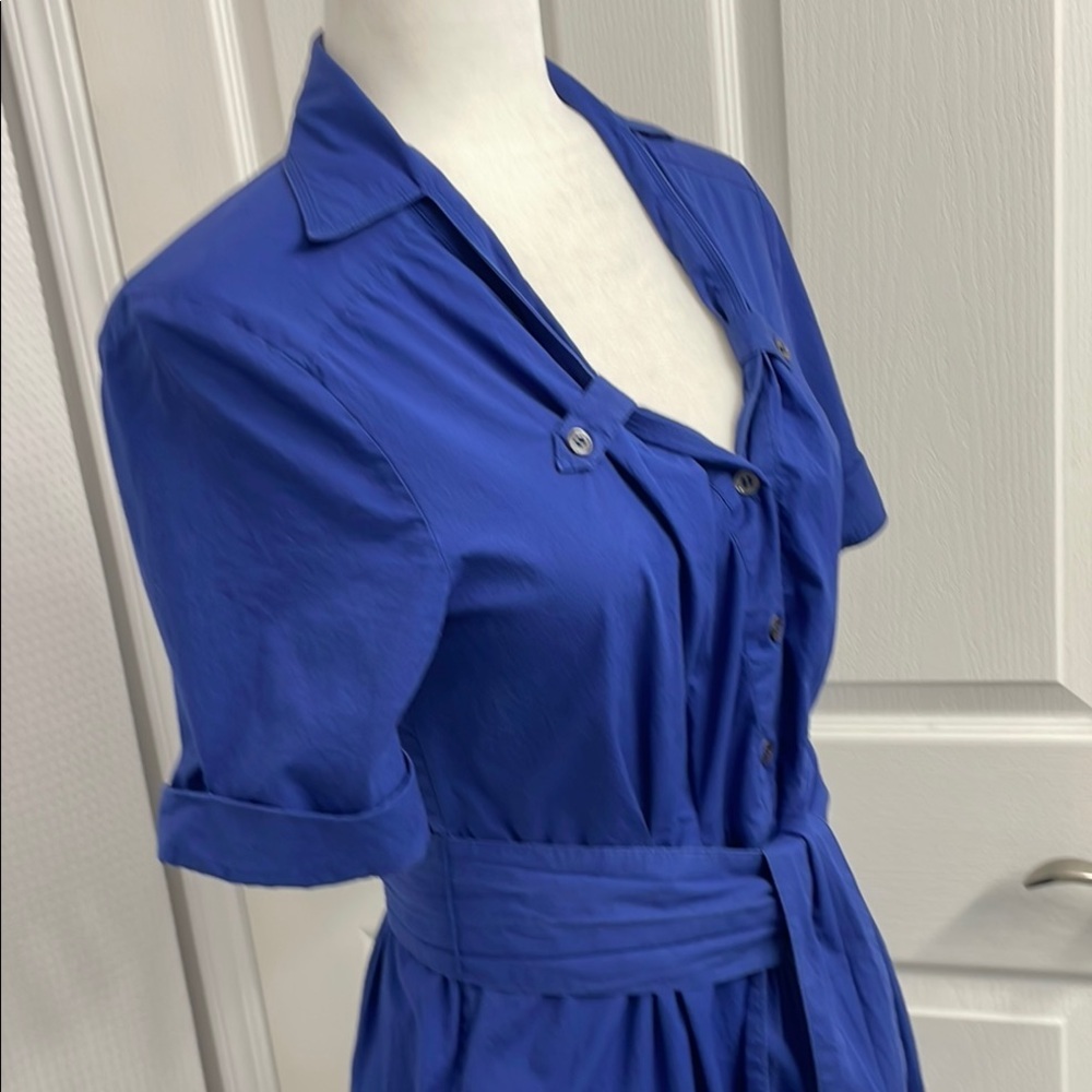 Jacob Blue Buttoned Midi Shirt Dress with Notched Collar & A-Line Skirt - Picture 11 of 15